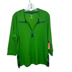 Rafaella Weekend Top Large Green Blue Lace-Up Half Zip Pullover NWT